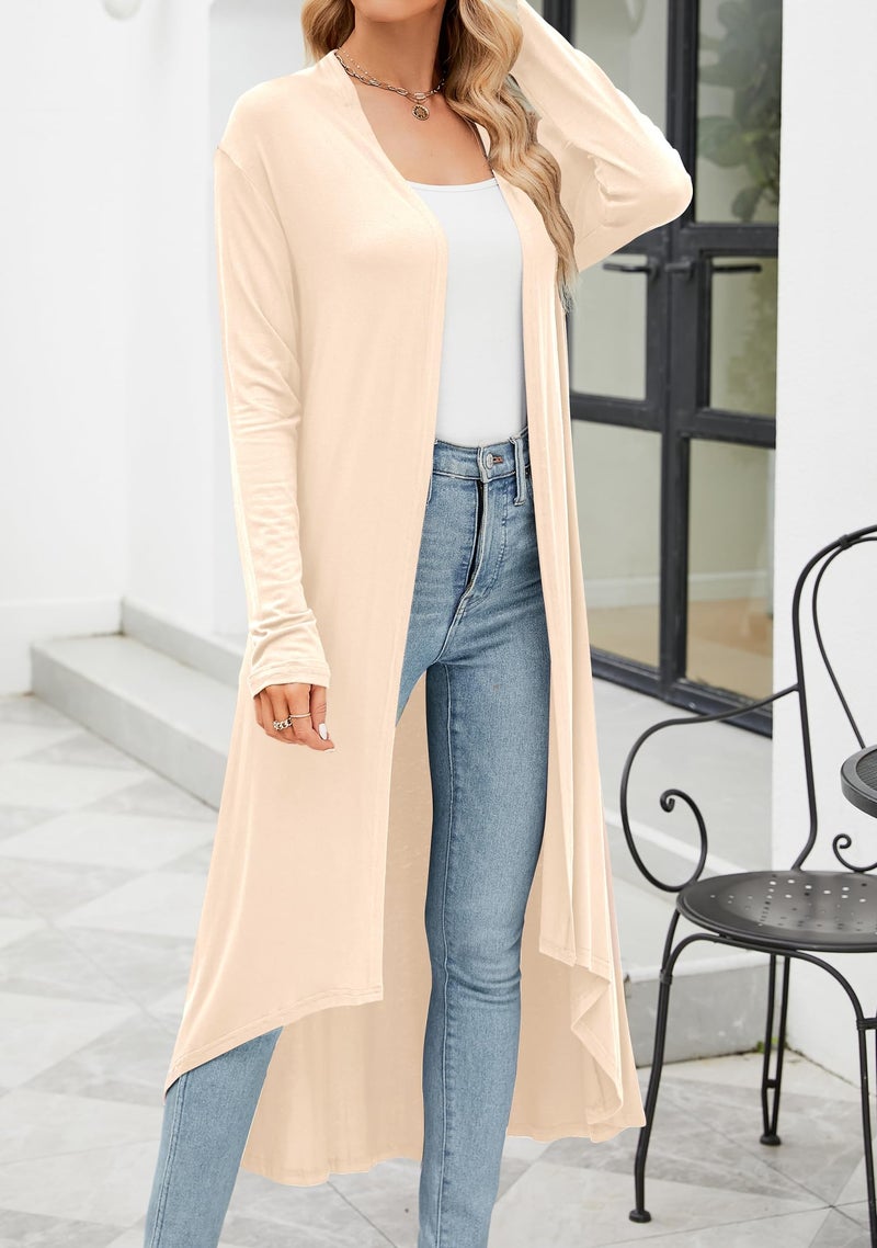 POGTMM Duster Cardigan for Women Extra Long Trendy Soft High Low Hem Classic Draped Cardigan (Beige, XL) - Image 2